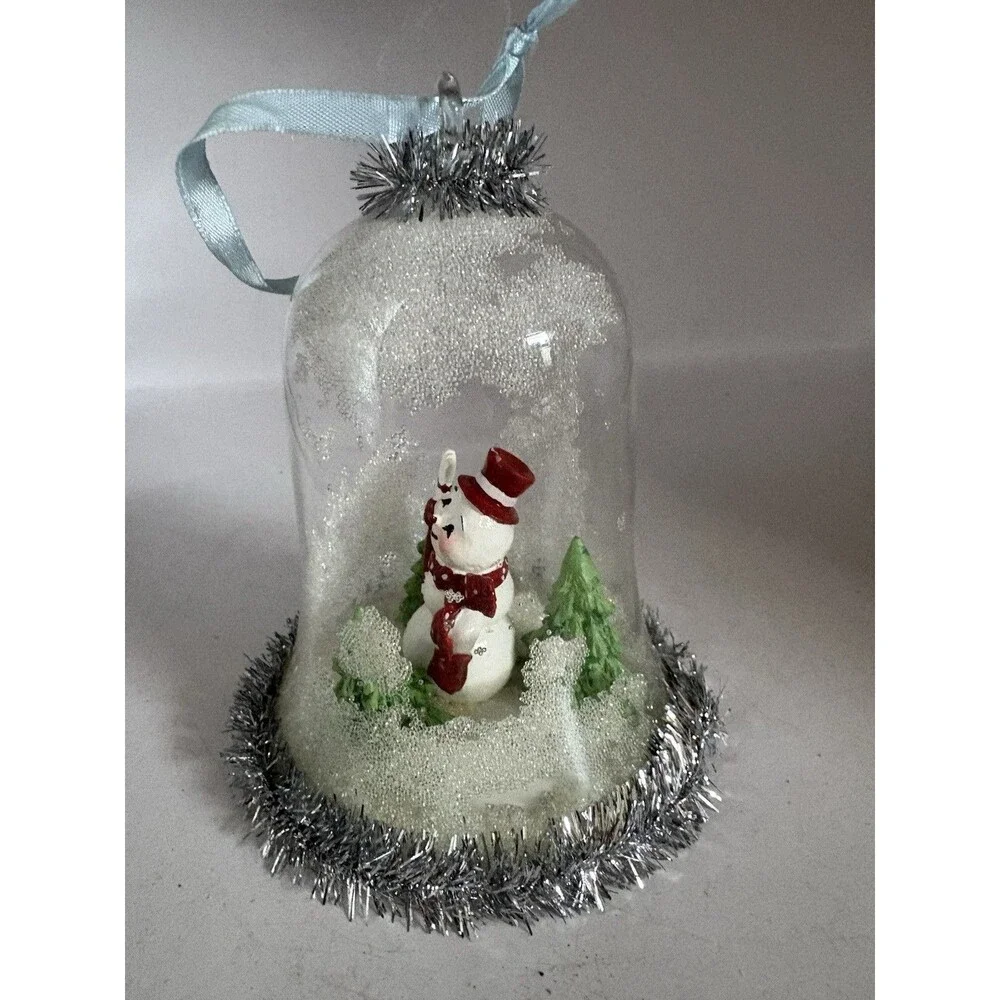 VTG Cloche Glass Done Snowman Tinsel Christmas Ornament  Red Hat And Scarf